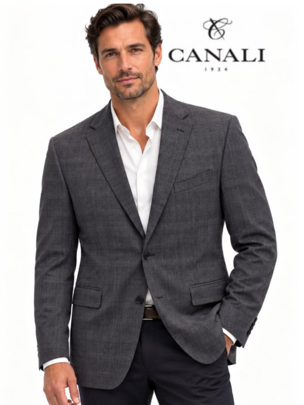 Canali Grey Wool Plaid Sport Coat Blazer Size 42L Made in Italy
